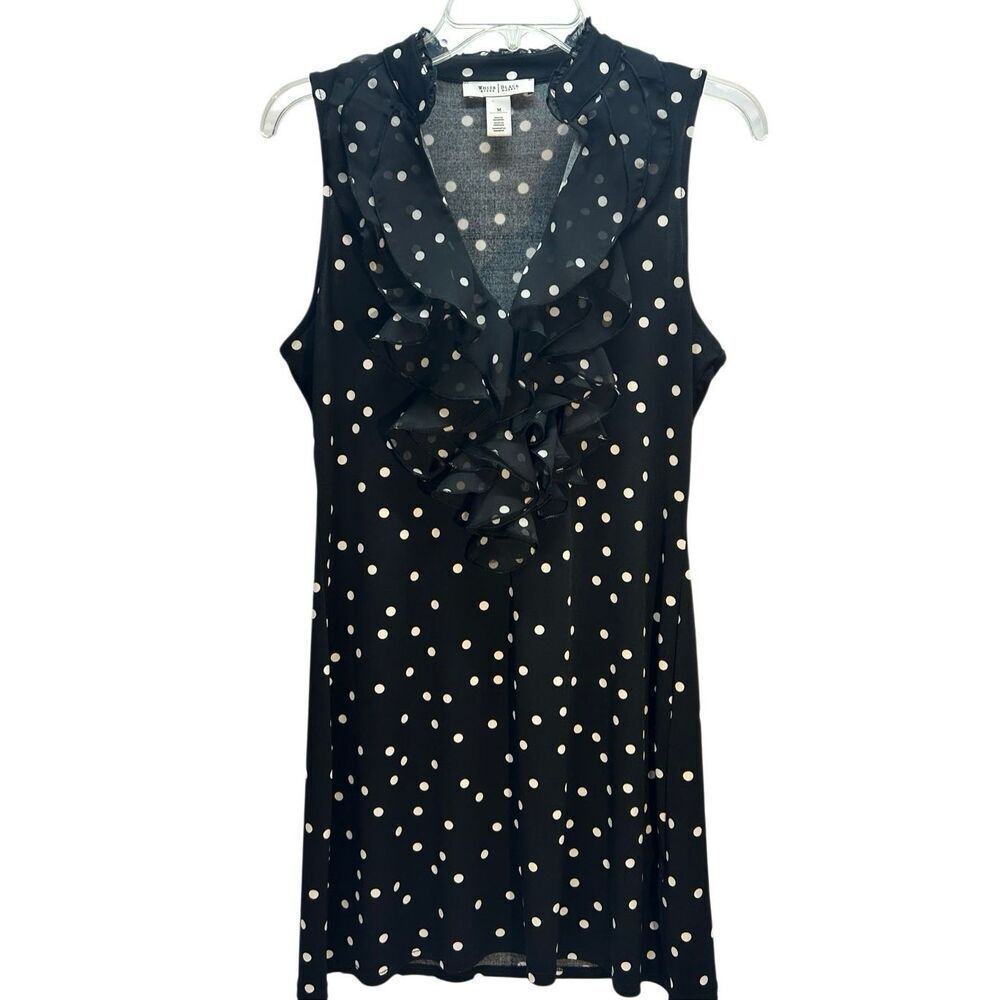 White House Black Market Polka Dot Ruffle Sleeveless Mini Dress Size M WHBM